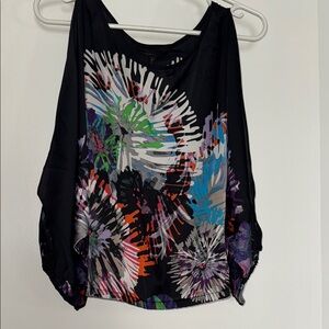 Black Floral Abstract Women's Cold Shoulder Top
